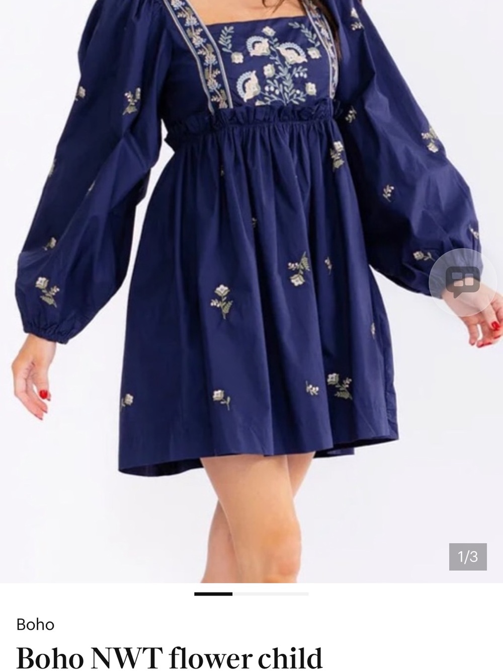 Boho Navy Embroidered doll Dress